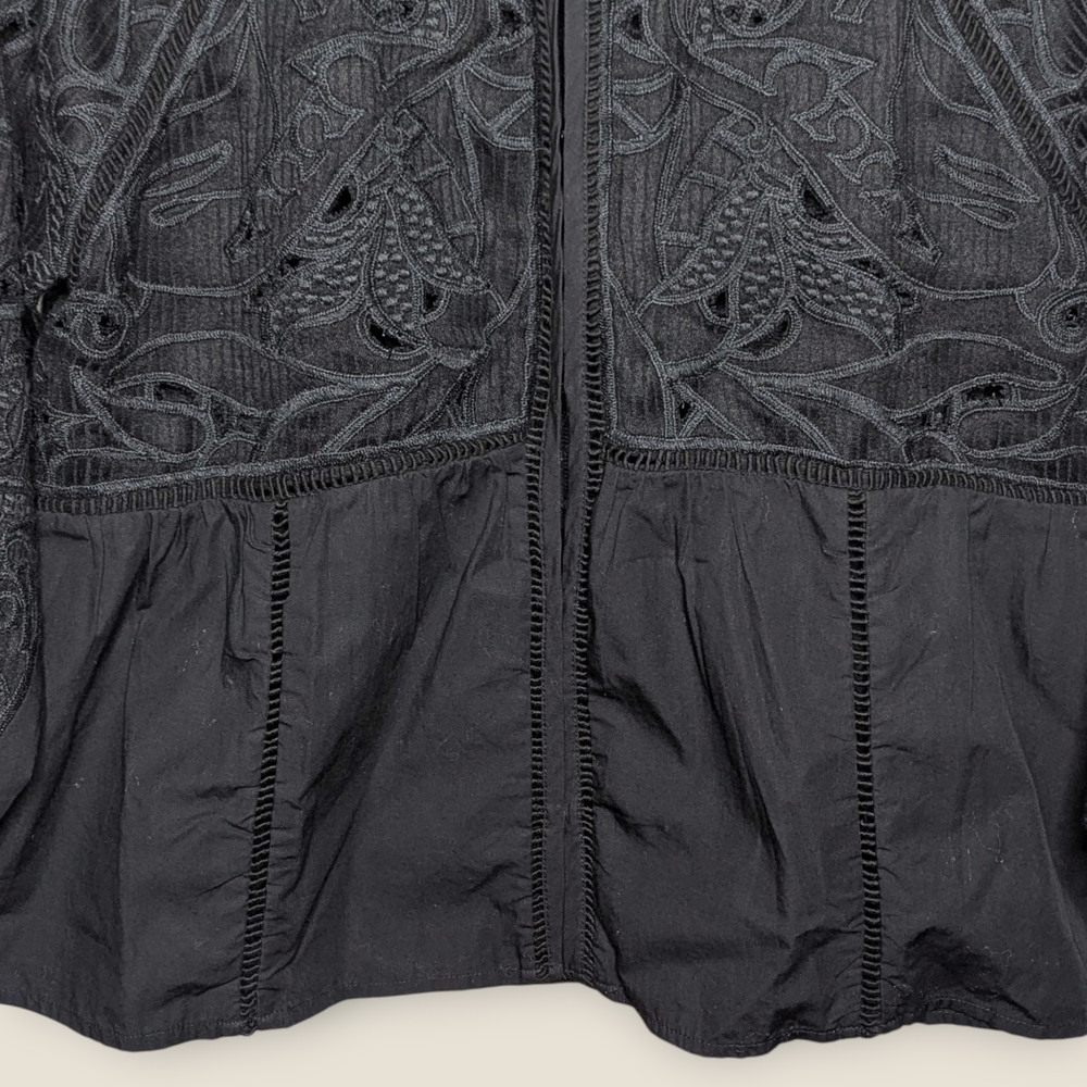 Lucky Brand Black Embroidered Boho Peplum Jacket w/ Hook Clasps Women’s XL - Picture 3 of 14